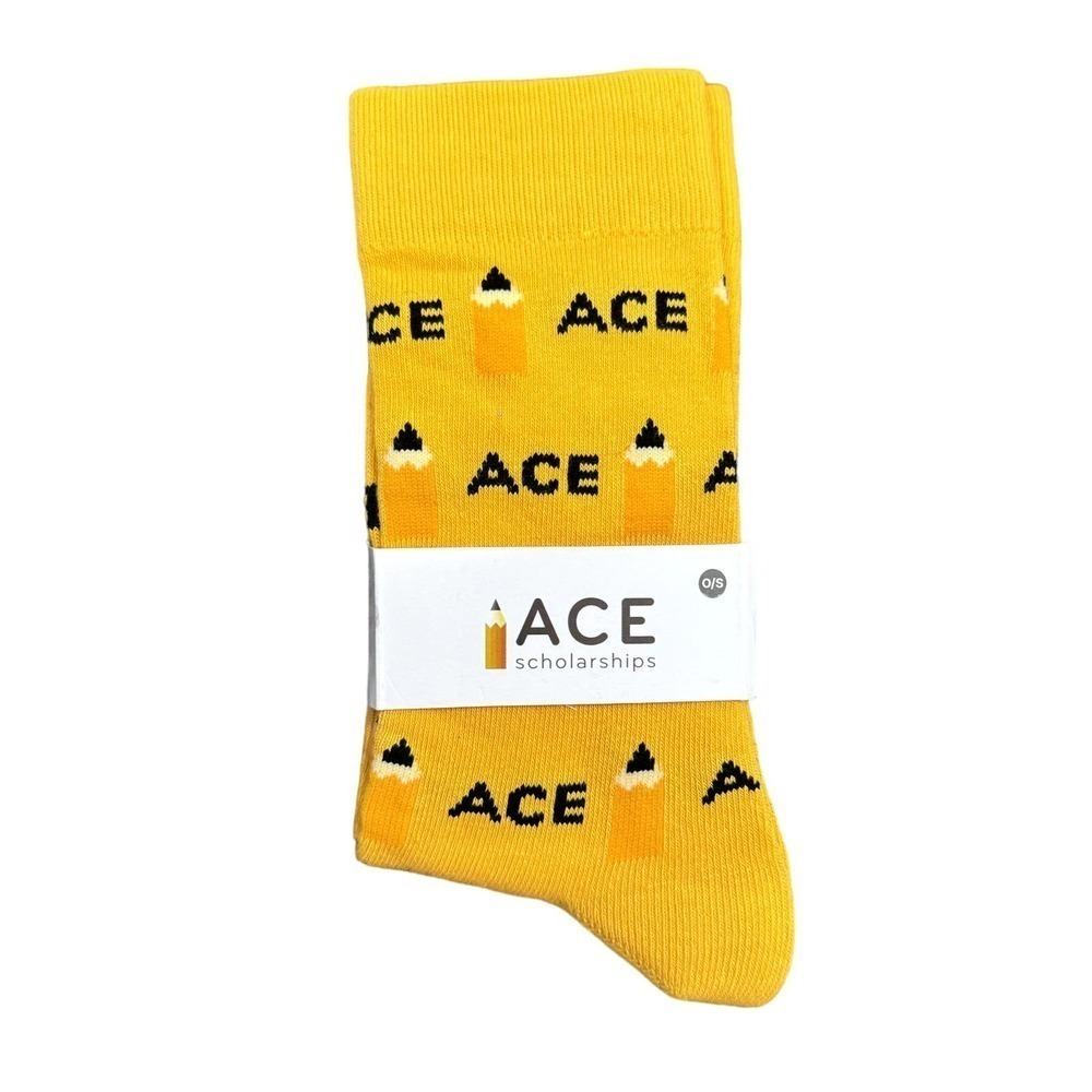 ACE Scholarships Pencil ACE Crew Socks in Yellow, Size OS​​​​​